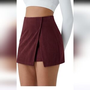 High Waisted Corduroy Mini Skirt with Shorts Underneath Med Casual Trendy Maroon